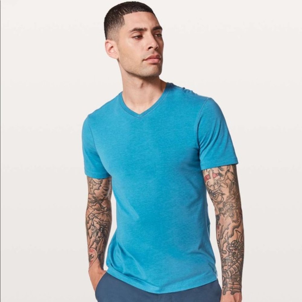 lululemon athletica Men's Short Sleeve V-Neck Tee in Bright Blue
